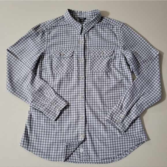 Eddie Bauer Women's Gray Check Flannel Button-Down Shirt - Picture 2 of 14